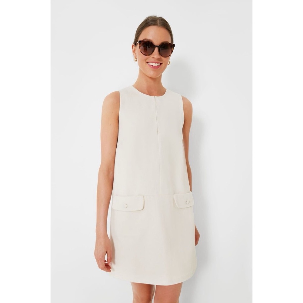 Emerson Fry Roma Shift Dress in Salt Cream Ivory Bone Modest Mini Coastal Simple